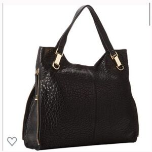 Vince Camuto Black Riley Leather Textured Tote with Silver Purse